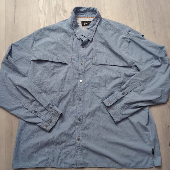 Orvis Troutbum Shirt Mens XXL Blue Gingham Seersucker Fishing Vented Orvis SS - Picture 1 of 4